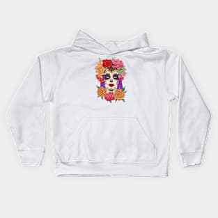 Beautiful Dia de los Muertos Girl with Roses Kids Hoodie